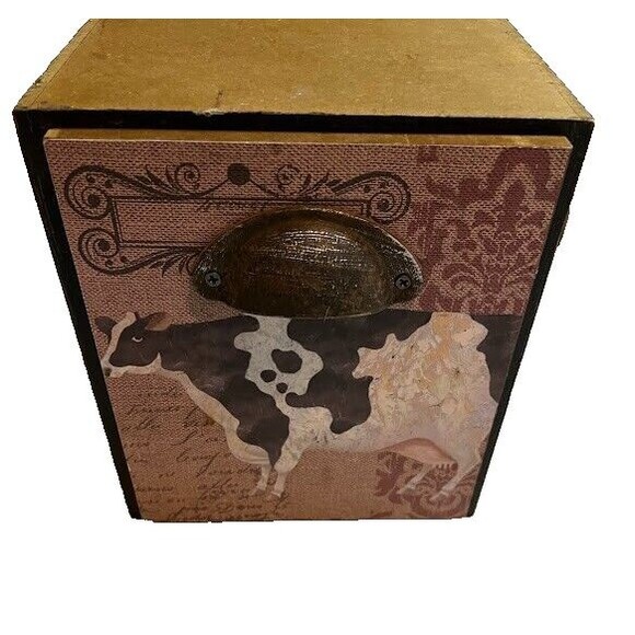 Hobby Lobby Cow Drawer Storage Cube Box 7"w x 8"h  Countrycore Rustic Farmcore - Picture 4 of 6